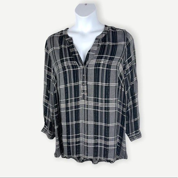 Lane Bryant Black Sequin Plaid Metallic Swing Popover Top Size 18 - Picture 6 of 12